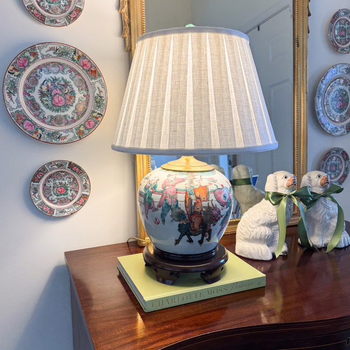 Antique Chinoiserie Children Playing Ginger Jar Lamp