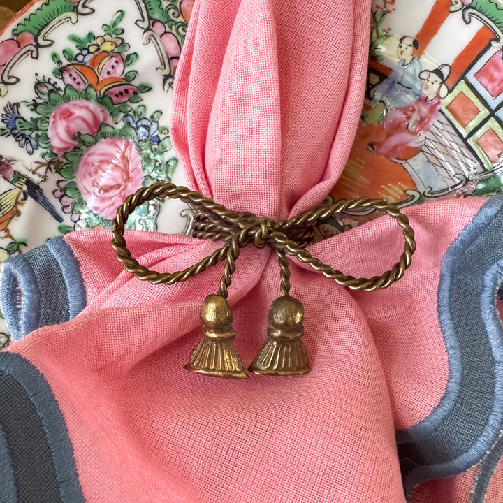 Set of Four Vintage Gold Bow Tassel Napkin Ring Holders