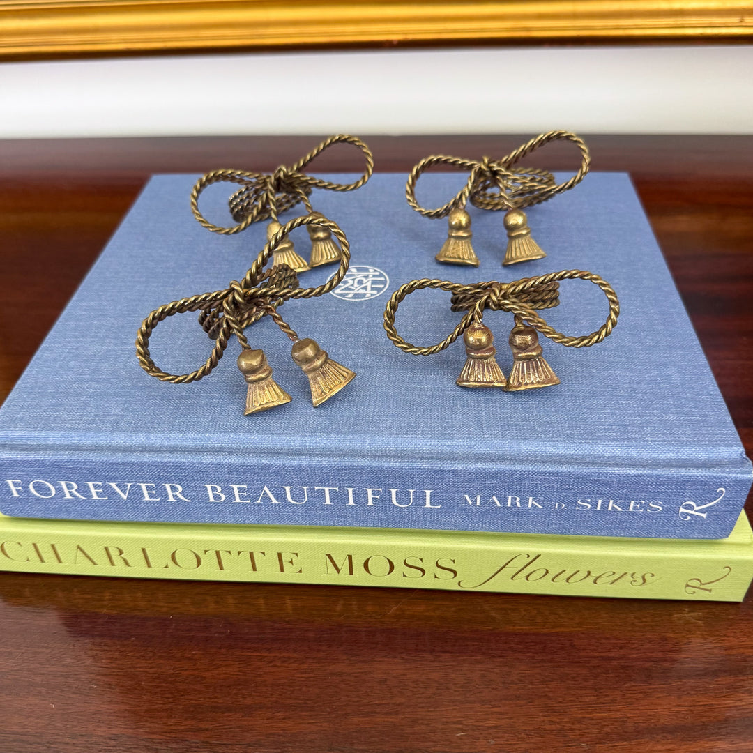 Set of Four Vintage Gold Bow Tassel Napkin Ring Holders