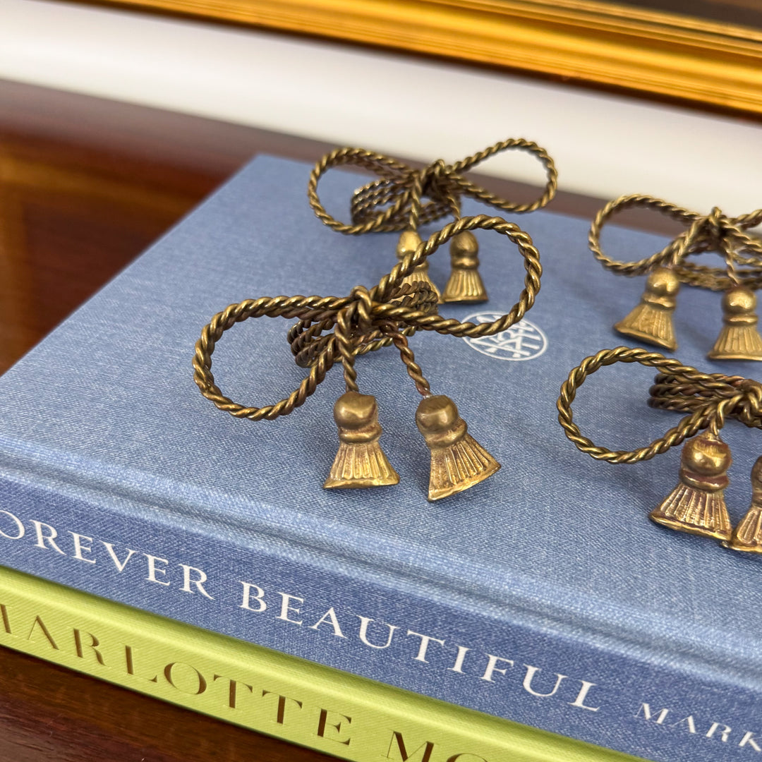 Set of Four Vintage Gold Bow Tassel Napkin Ring Holders