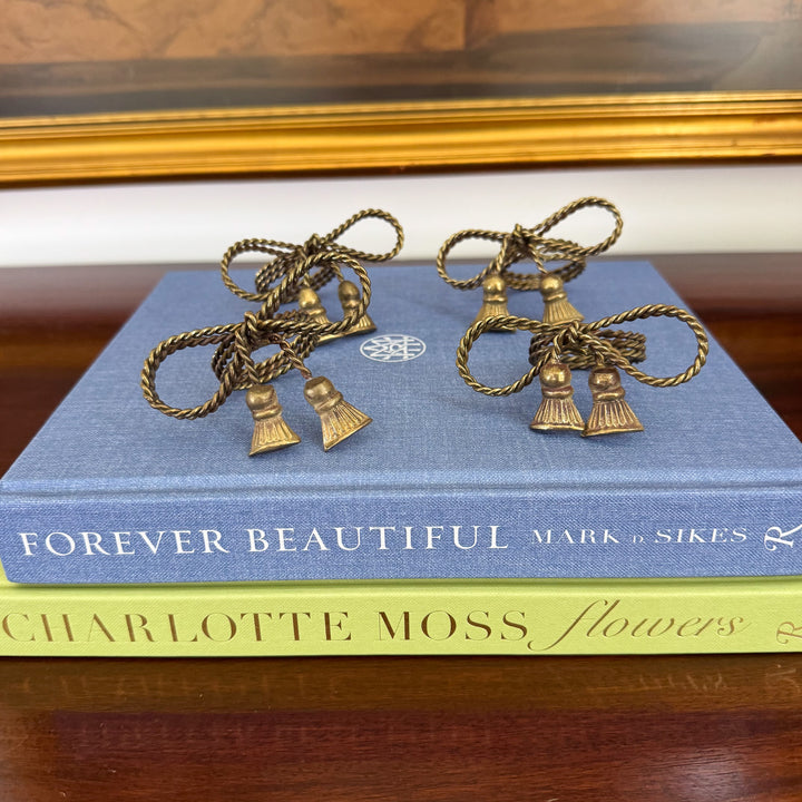 Set of Four Vintage Gold Bow Tassel Napkin Ring Holders