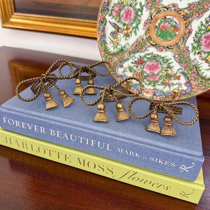 Set of Four Vintage Gold Bow Tassel Napkin Ring Holders