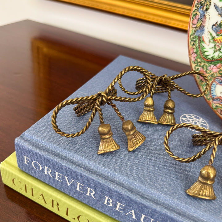 Set of Four Vintage Gold Bow Tassel Napkin Ring Holders