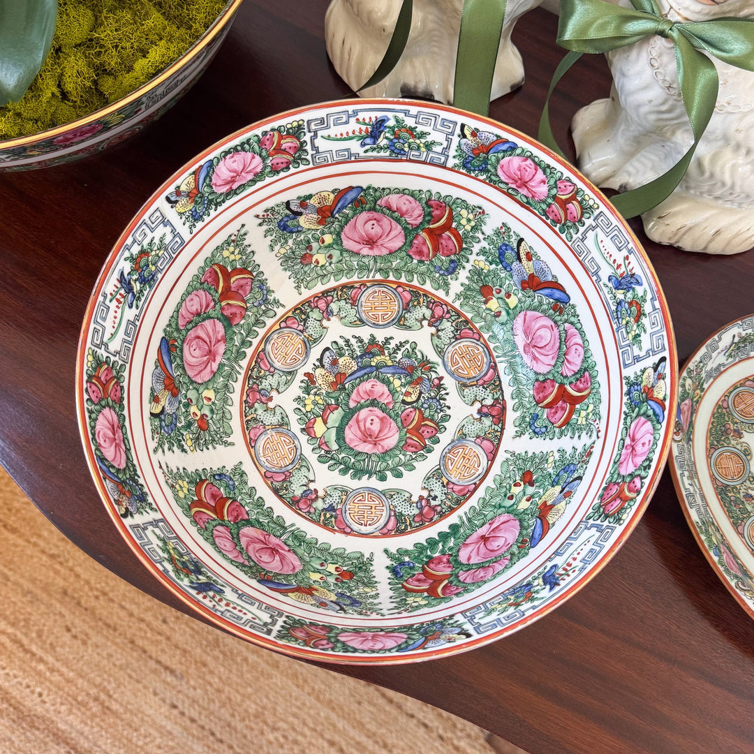 Vintage Large 12" Rose Canton Punch Bowl