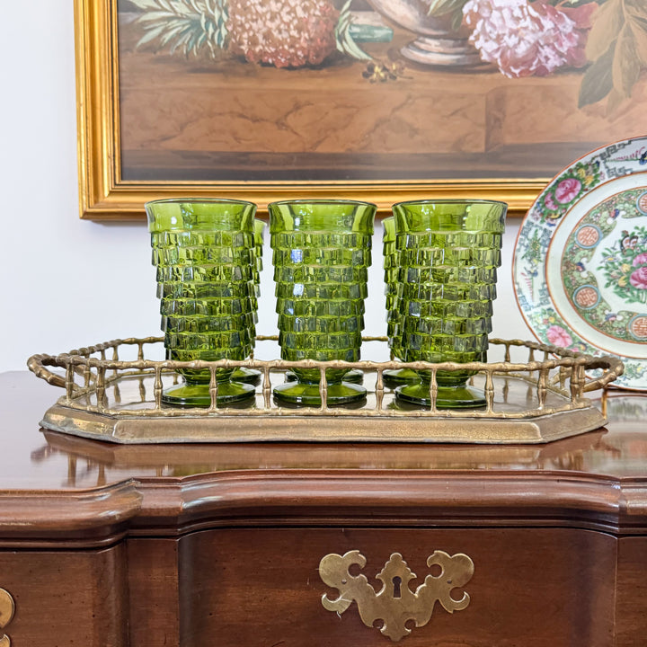 Set of Six Vintage Green Glass Tumblers