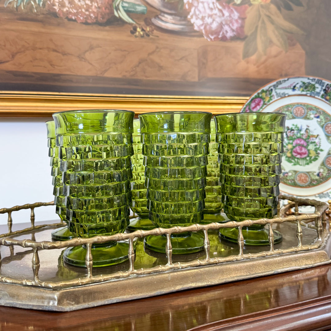 Set of Six Vintage Green Glass Tumblers
