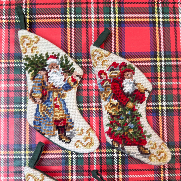 Set of Four Vintage Mini Needlepoint Stockings