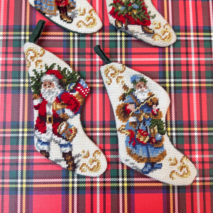 Set of Four Vintage Mini Needlepoint Stockings