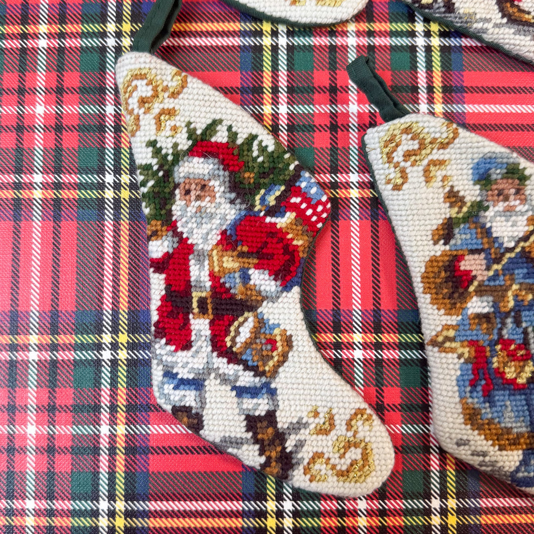 Set of Four Vintage Mini Needlepoint Stockings