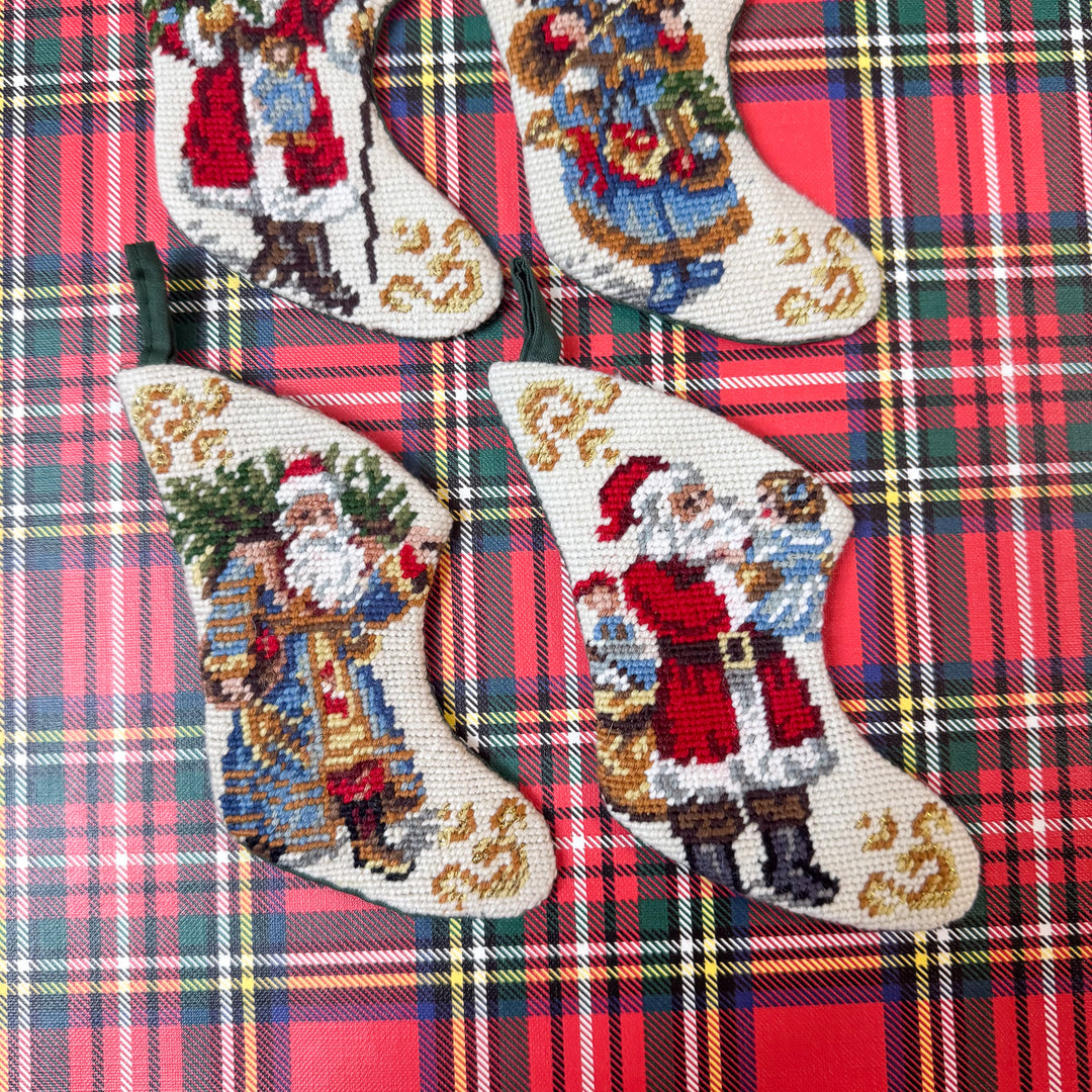 Set of Four Vintage Mini Needlepoint Stockings – Style B