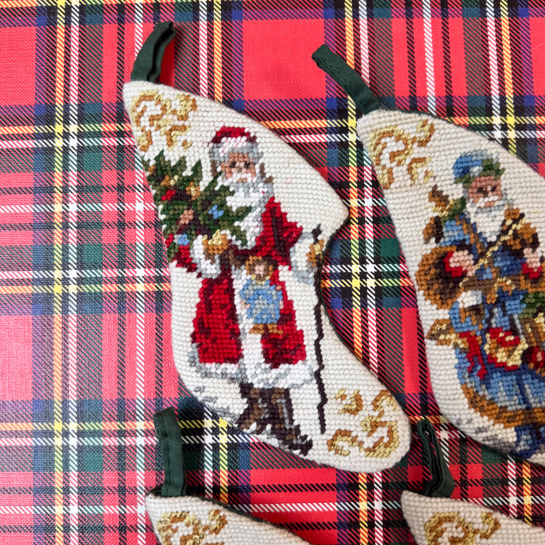 Set of Four Vintage Mini Needlepoint Stockings – Style B