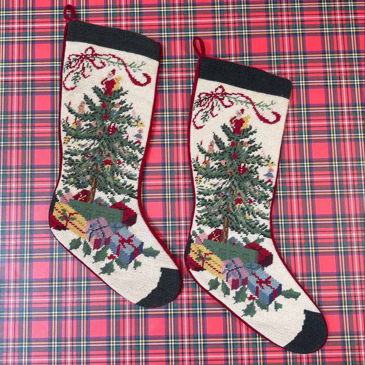 Vintage Christmas Tree Needlepoint Stocking