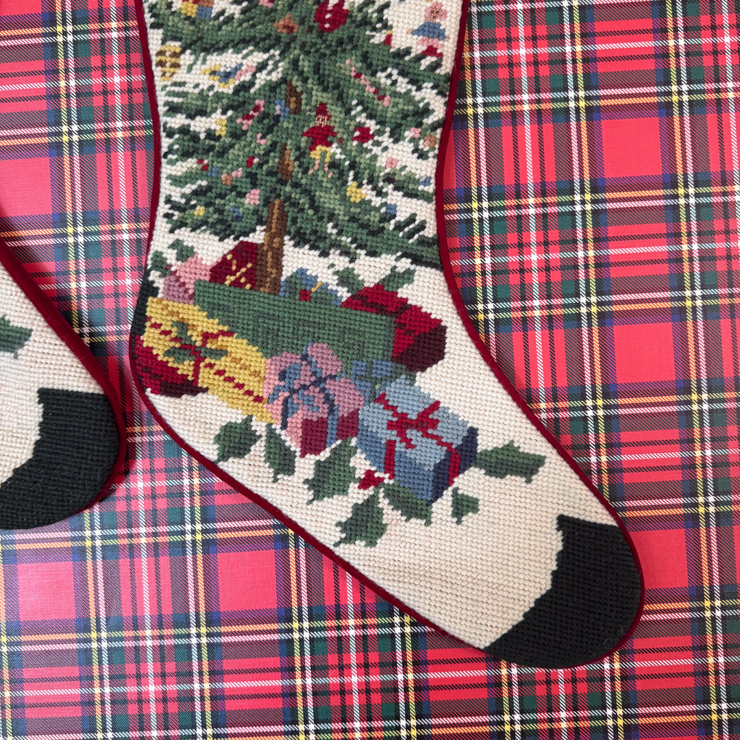 Vintage Christmas Tree Needlepoint Stocking