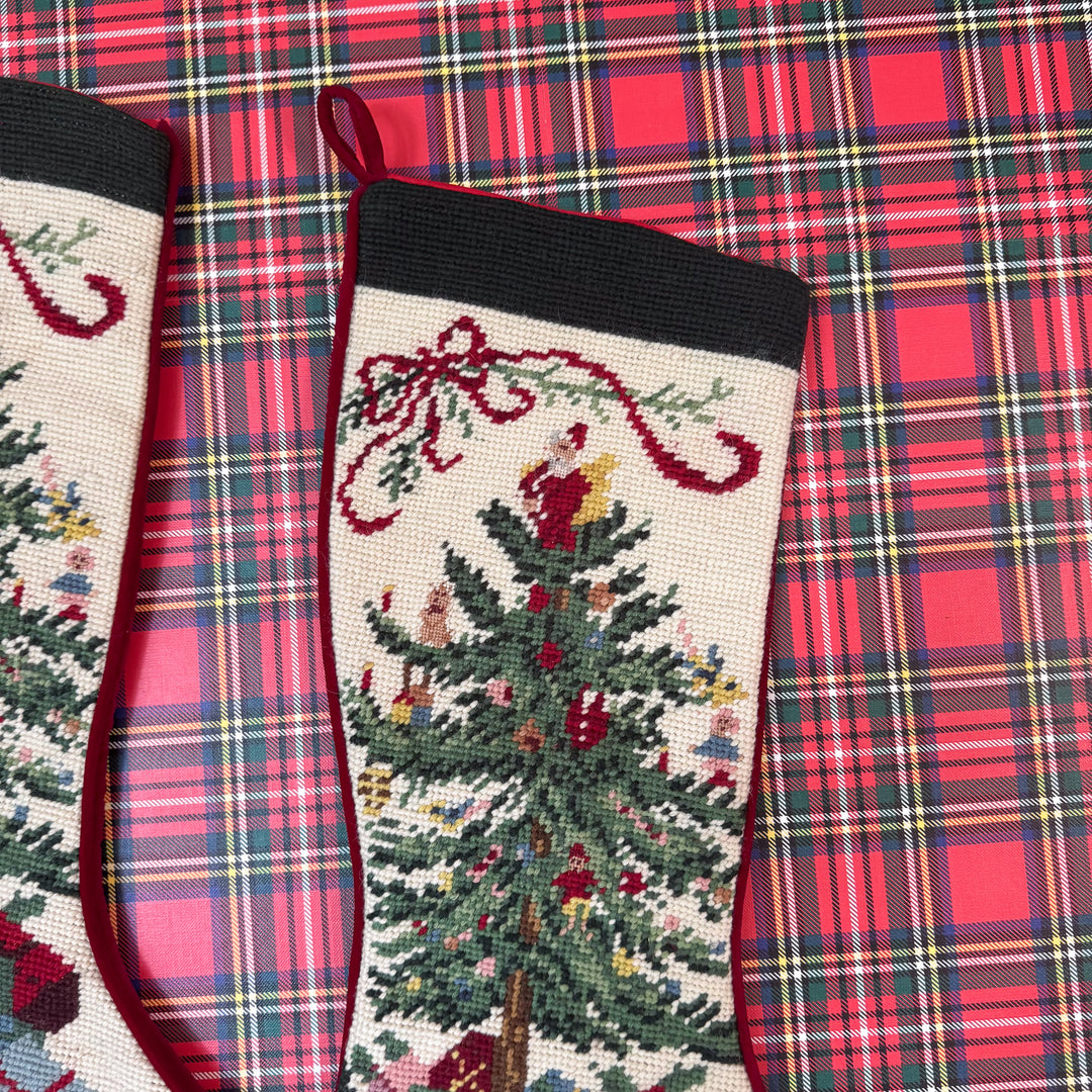 Vintage Christmas Tree Needlepoint Stocking