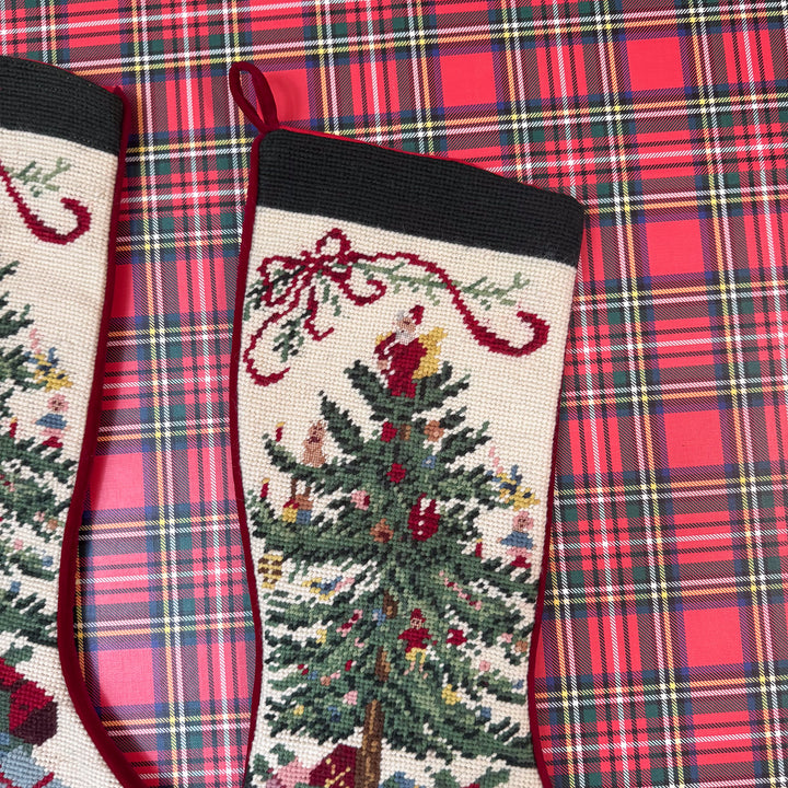Vintage Christmas Tree Needlepoint Stocking