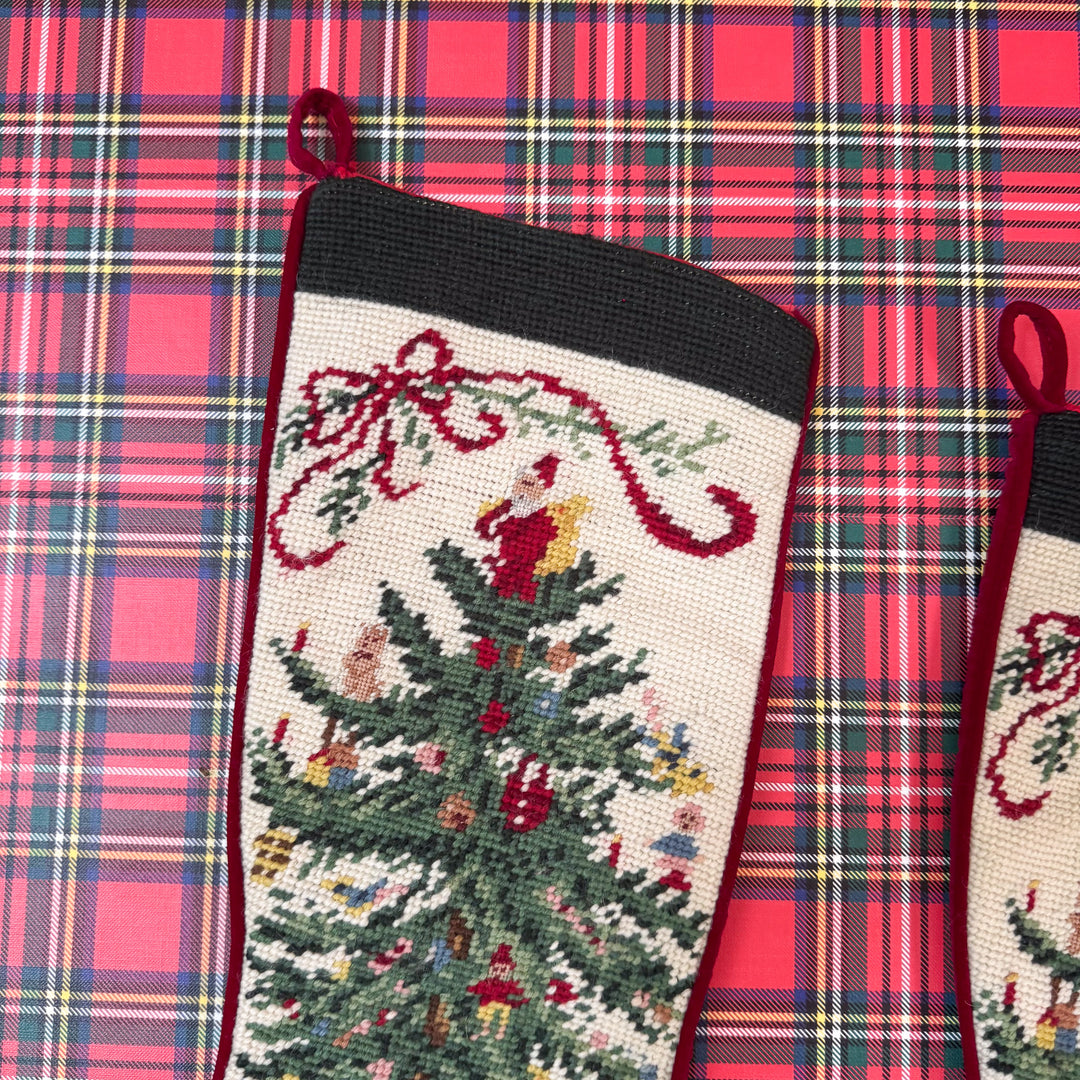 Vintage Christmas Tree Needlepoint Stocking