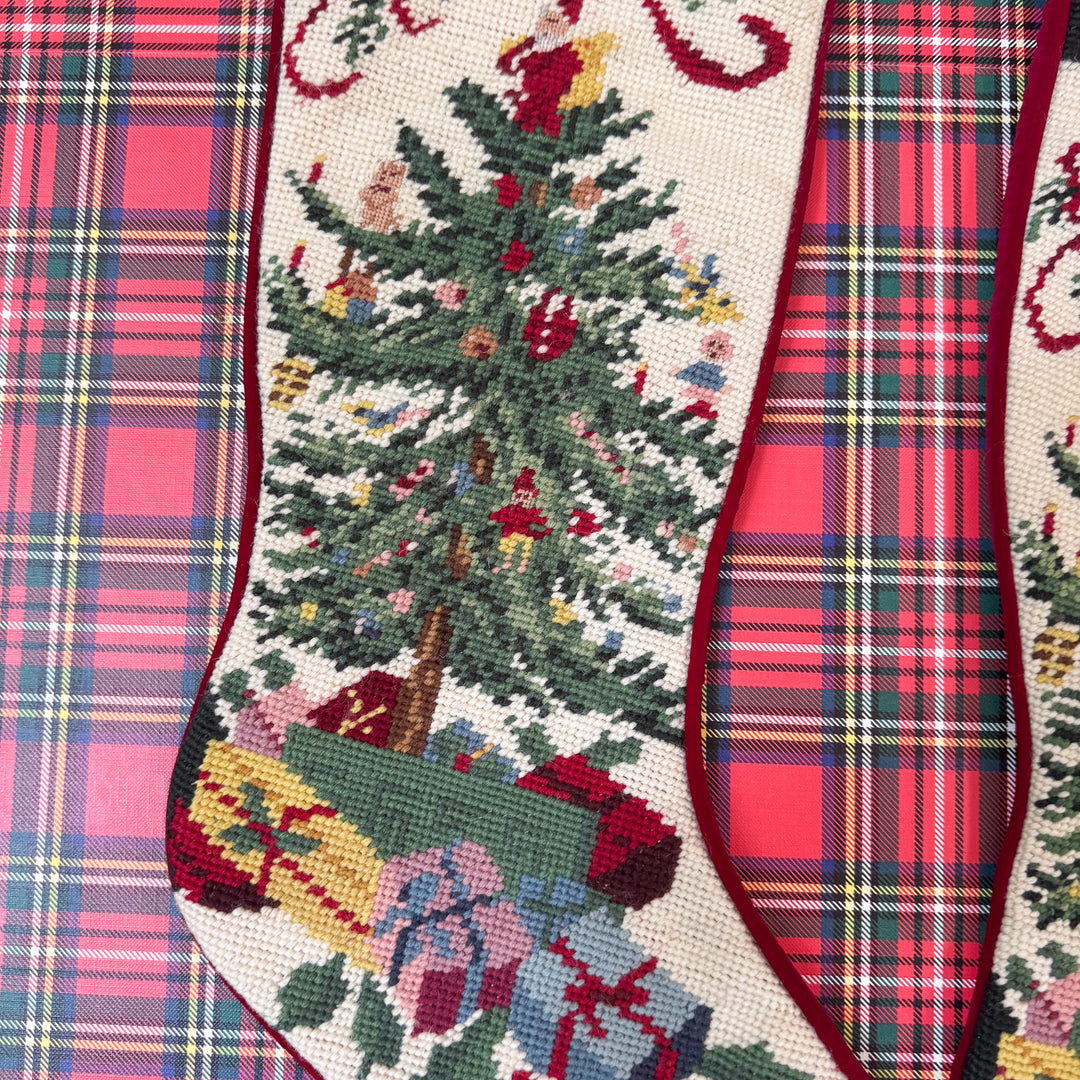 Vintage Christmas Tree Needlepoint Stocking