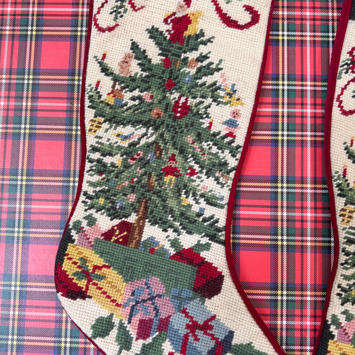 Vintage Christmas Tree Needlepoint Stocking