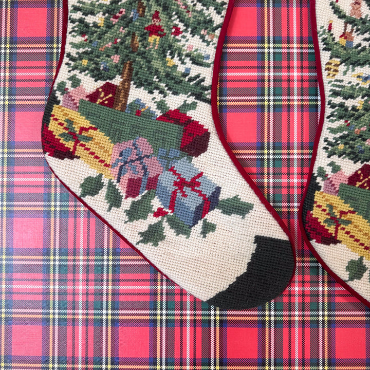 Vintage Christmas Tree Needlepoint Stocking