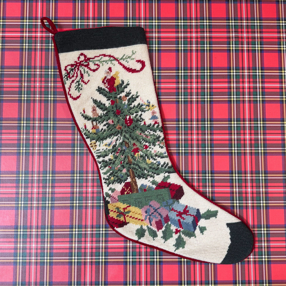 Vintage Christmas Tree Needlepoint Stocking
