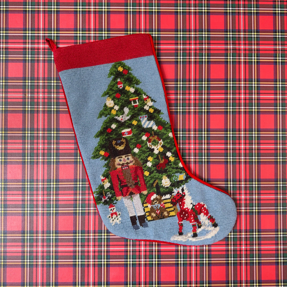 Vintage Nutcracker with Christmas Tree Needlepoint Stocking