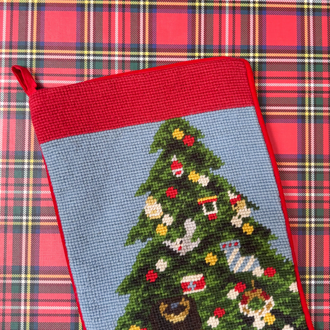Vintage Nutcracker with Christmas Tree Needlepoint Stocking