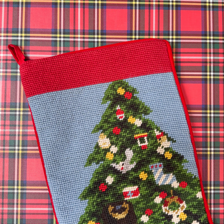 Vintage Nutcracker with Christmas Tree Needlepoint Stocking
