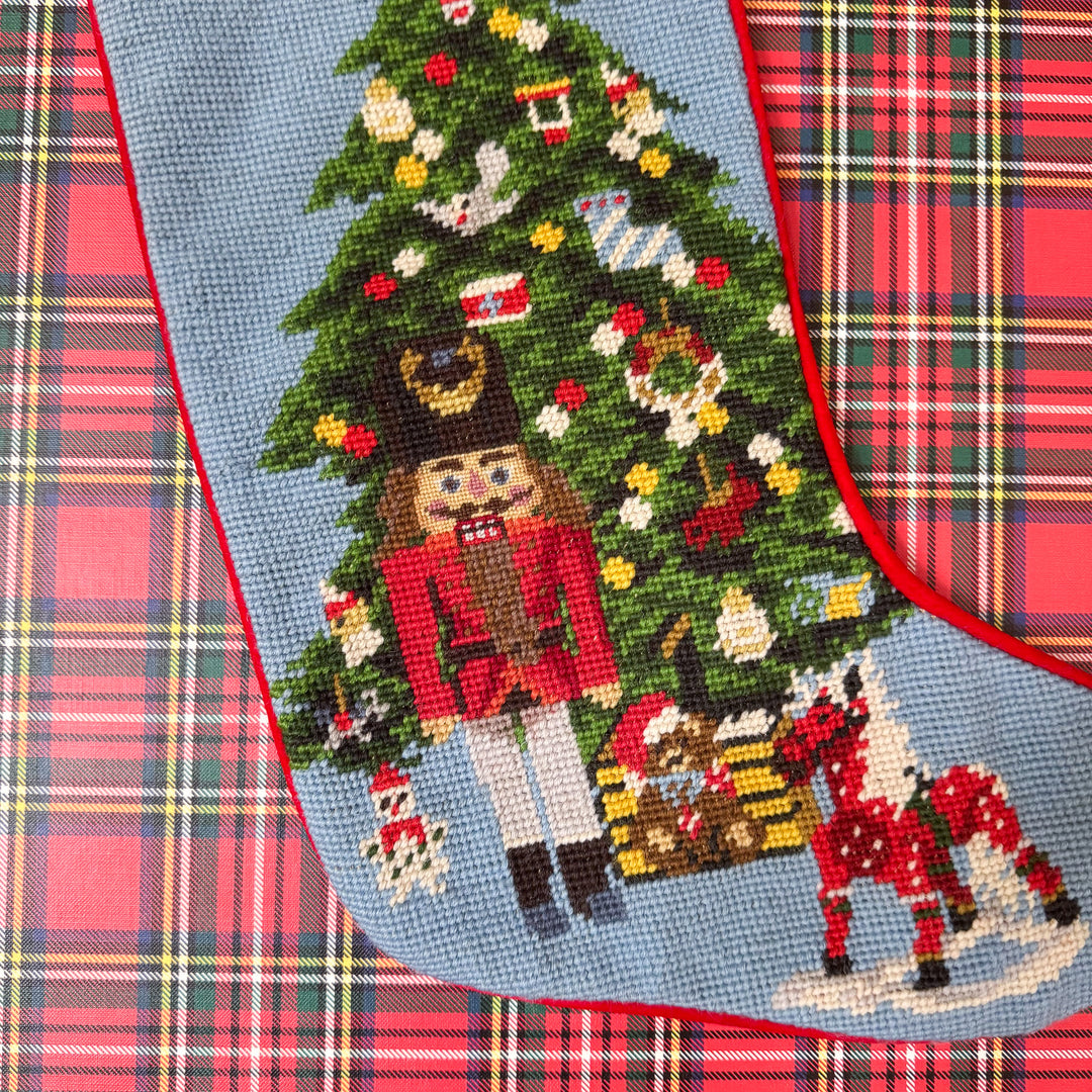 Vintage Nutcracker with Christmas Tree Needlepoint Stocking