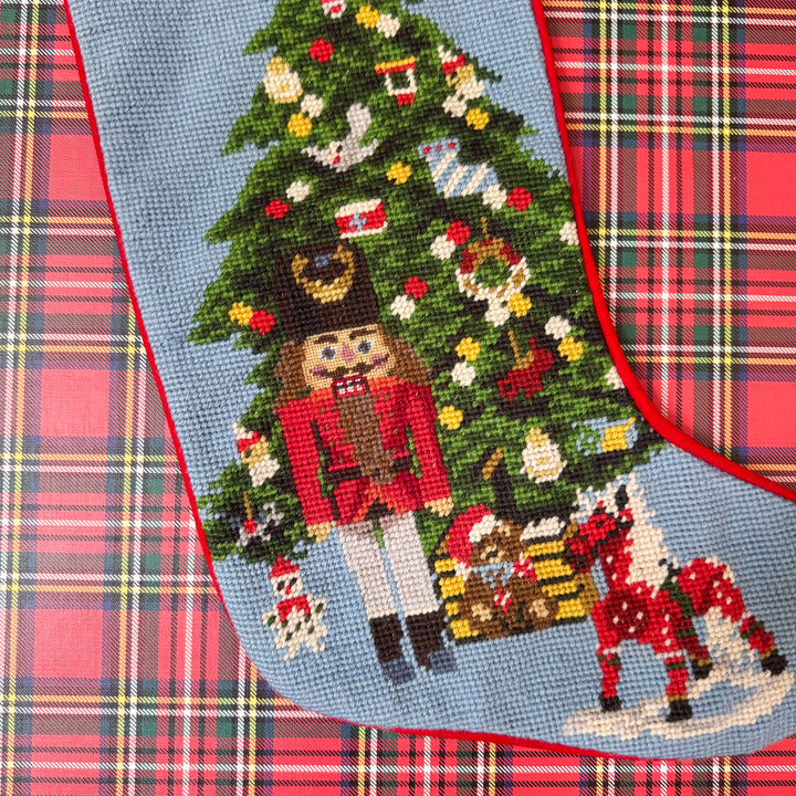 Vintage Nutcracker with Christmas Tree Needlepoint Stocking