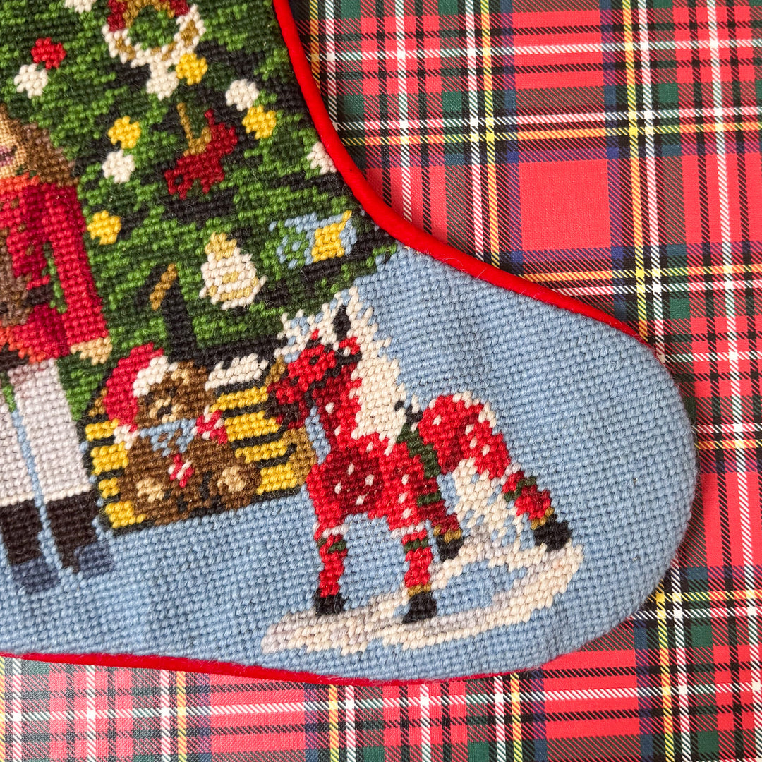 Vintage Nutcracker with Christmas Tree Needlepoint Stocking