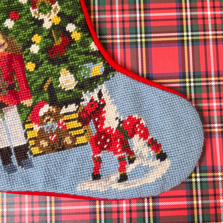 Vintage Nutcracker with Christmas Tree Needlepoint Stocking