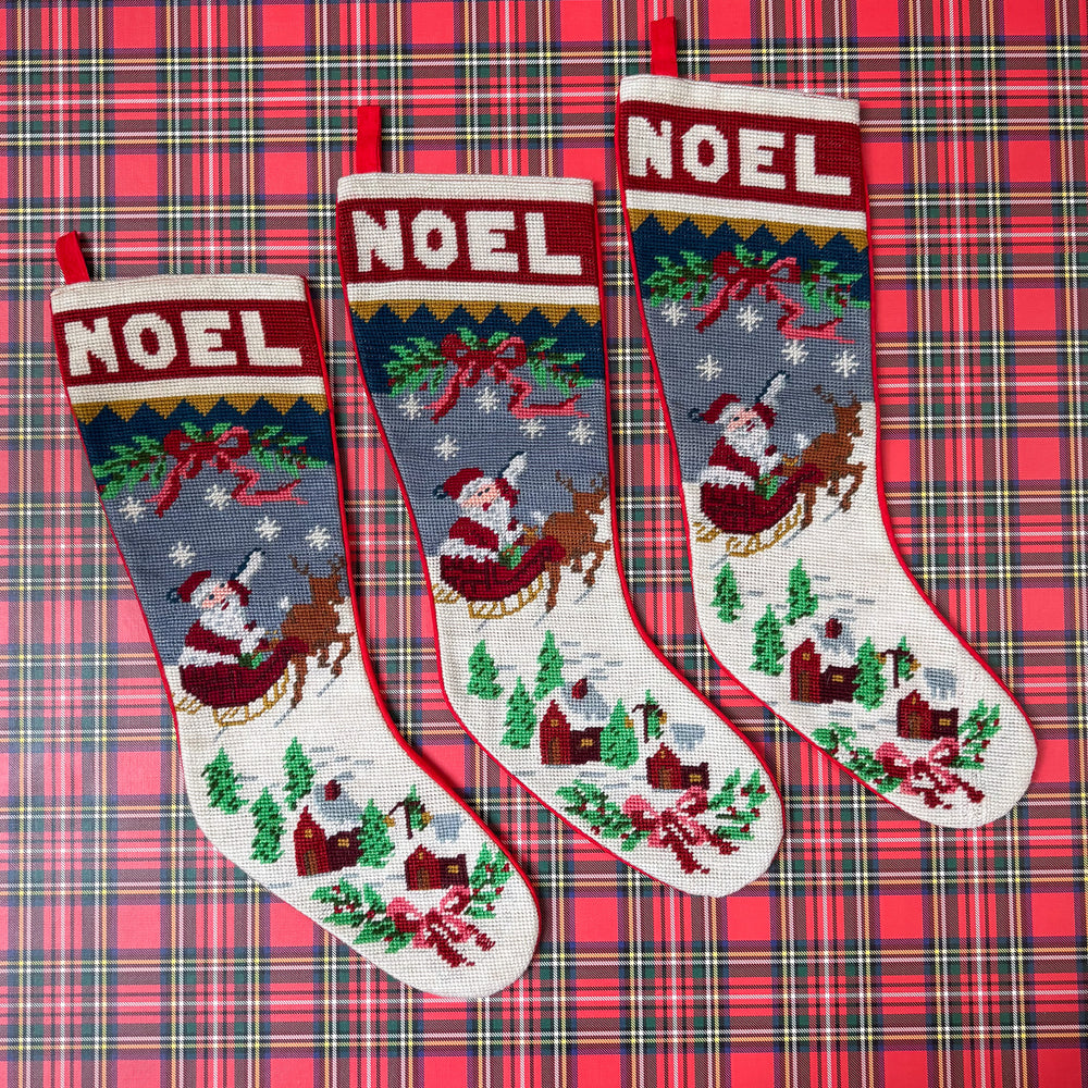 Vintage Noel Santa Needlepoint Stocking