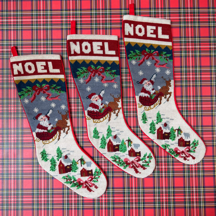 Vintage Noel Santa Needlepoint Stocking