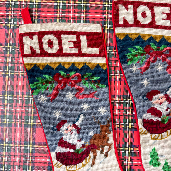 Vintage Noel Santa Needlepoint Stocking