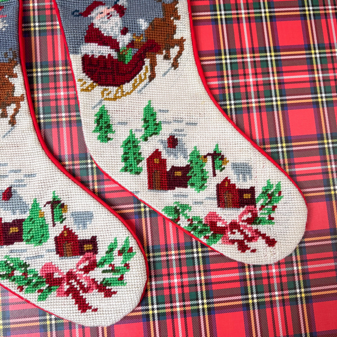 Vintage Noel Santa Needlepoint Stocking