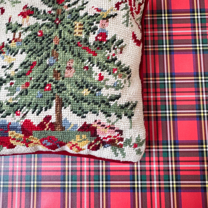 Vintage Spode Christmas Tree Inspired Petite Needlepoint Pillow