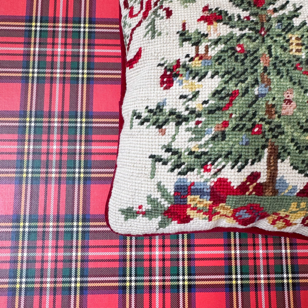 Vintage Spode Christmas Tree Inspired Petite Needlepoint Pillow