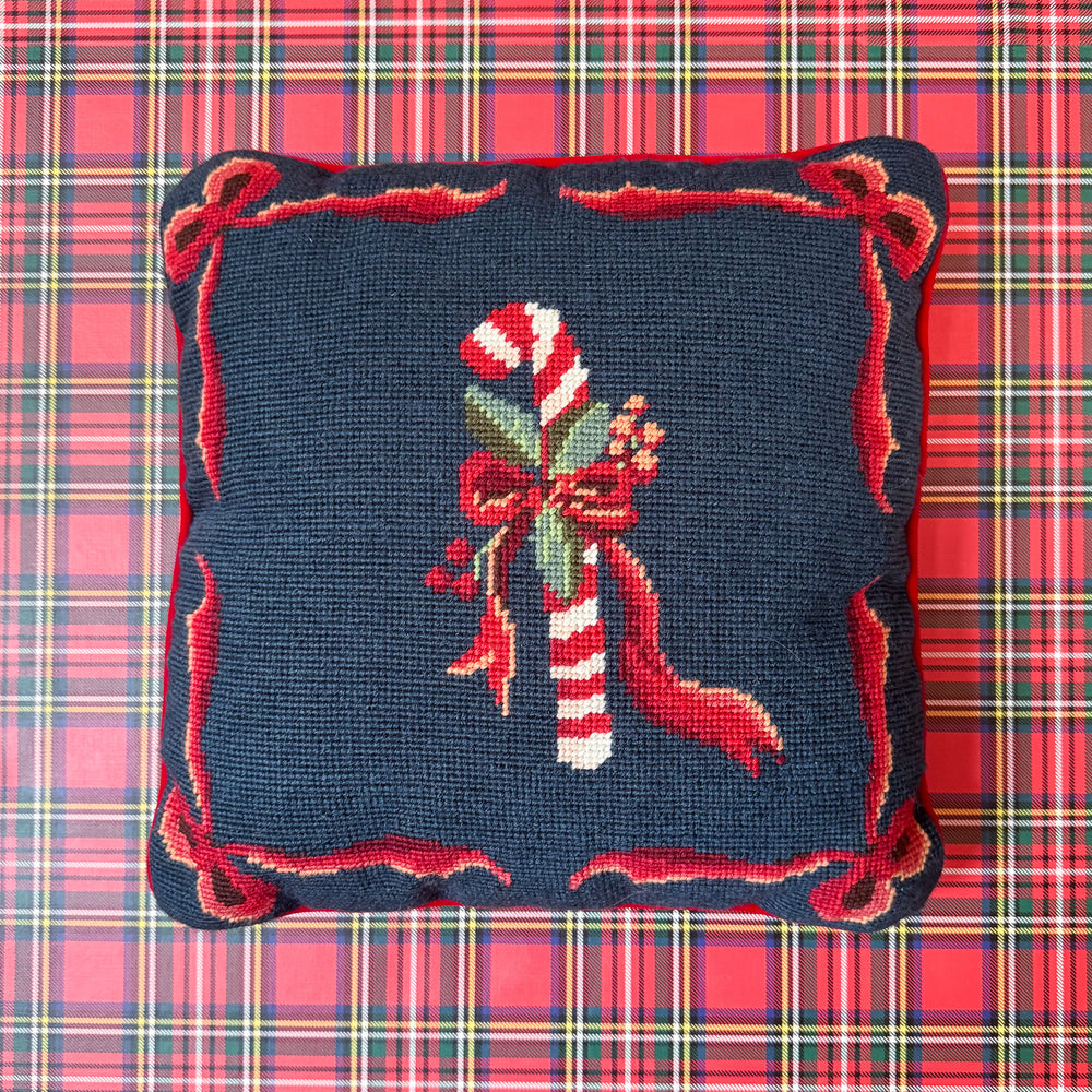 Vintage Candy Cane Needlepoint Pillow