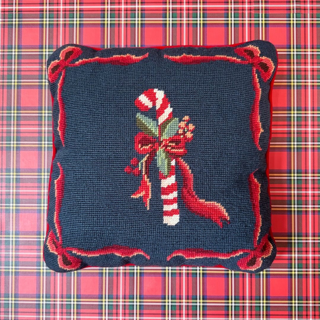 Vintage Candy Cane Needlepoint Pillow