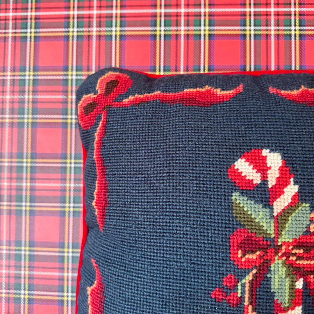 Vintage Candy Cane Needlepoint Pillow