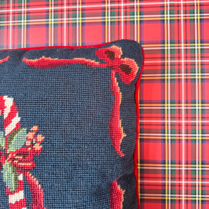 Vintage Candy Cane Needlepoint Pillow