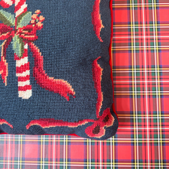 Vintage Candy Cane Needlepoint Pillow