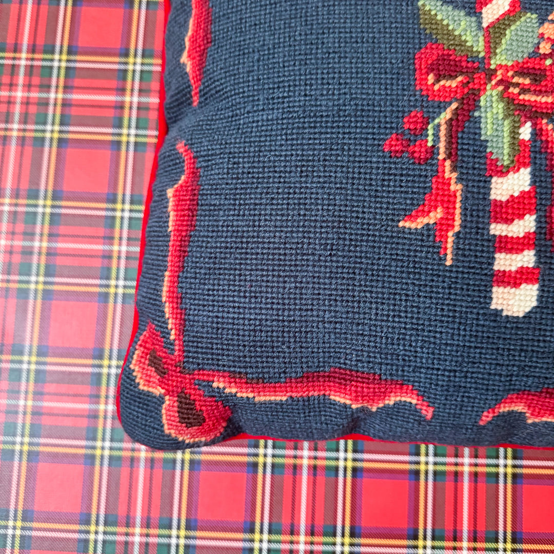 Vintage Candy Cane Needlepoint Pillow