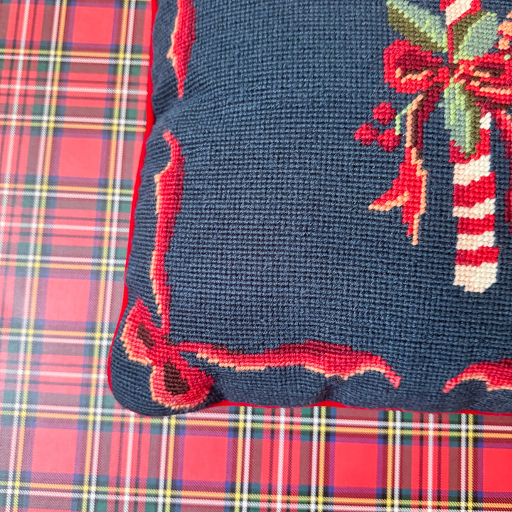 Vintage Candy Cane Needlepoint Pillow