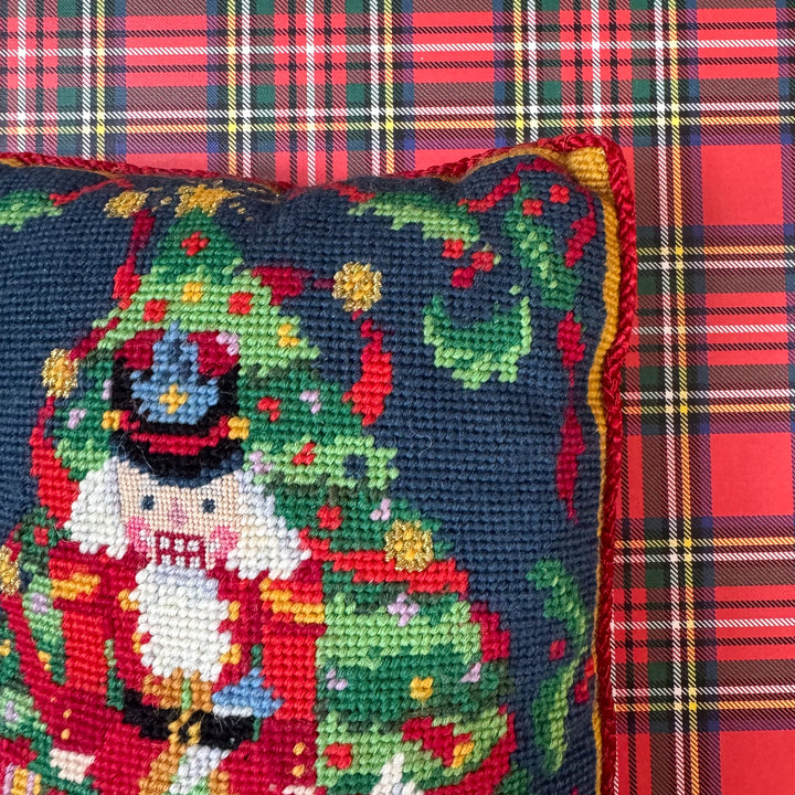 Vintage Nutcracker with Christmas Tree Needlepoint Pillow