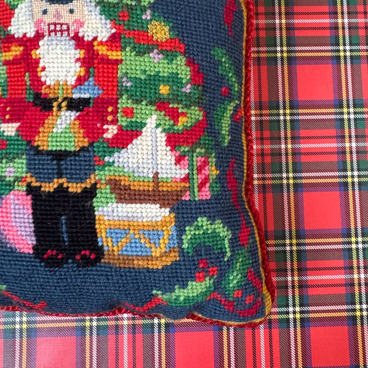 Vintage Nutcracker with Christmas Tree Needlepoint Pillow