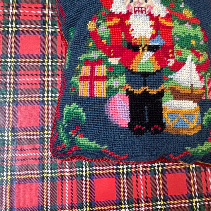 Vintage Nutcracker with Christmas Tree Needlepoint Pillow
