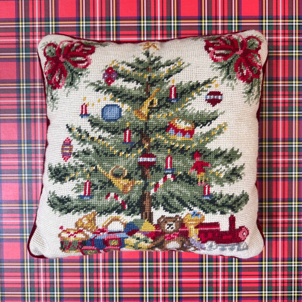 Vintage Christmas Tree Needlepoint Pillow