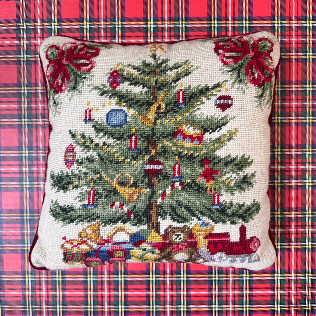 Vintage Christmas Tree Needlepoint Pillow