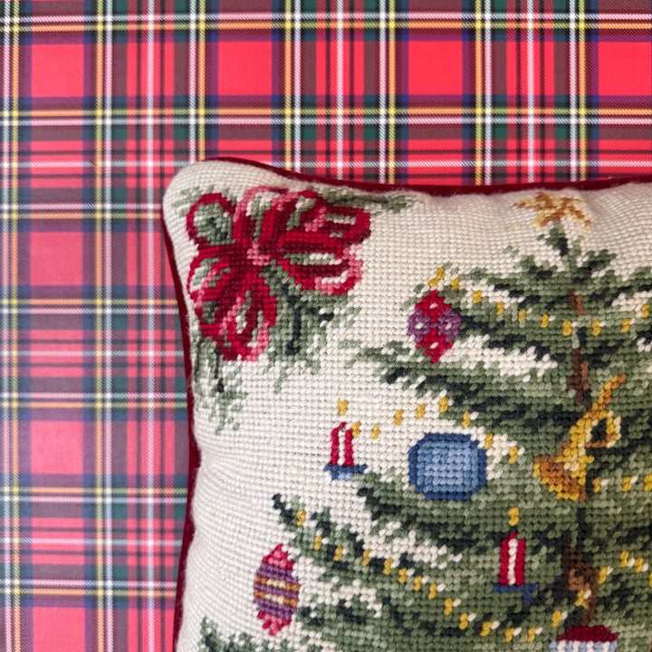 Vintage Christmas Tree Needlepoint Pillow